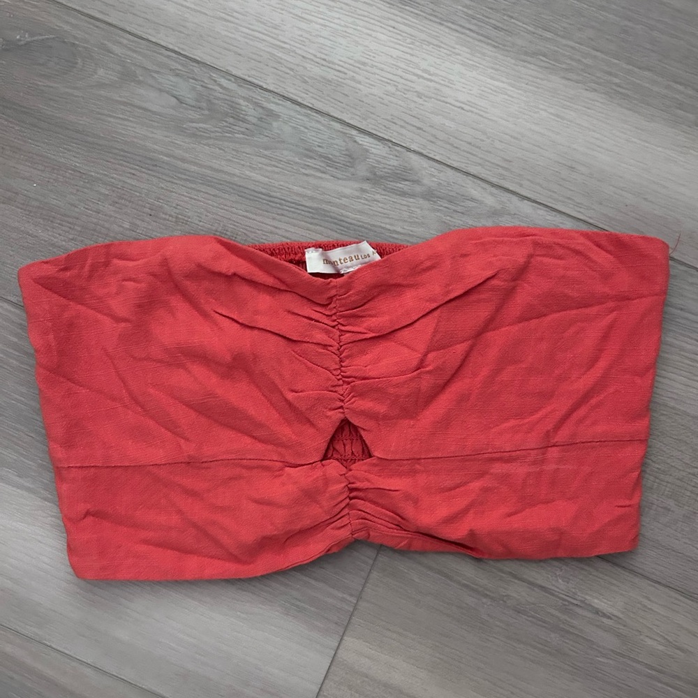 Monteau Coral Ruched Crop Top